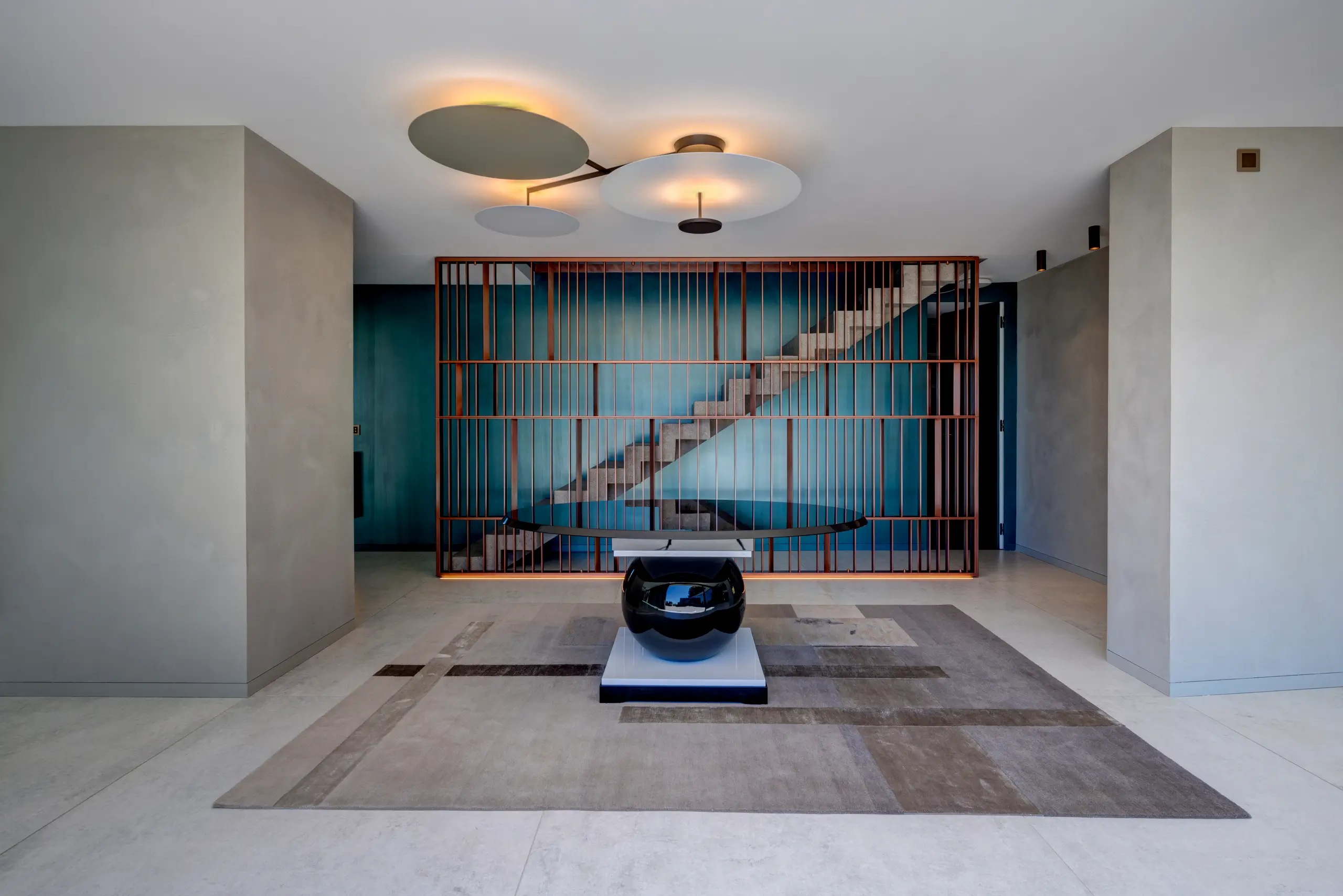 Staircase with copper screen